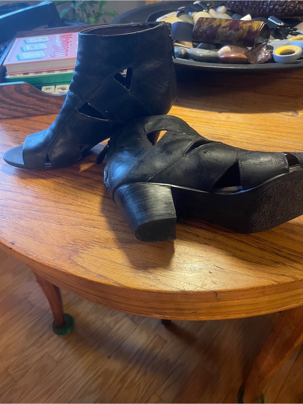 Franco Sarto Black Leather Cutout Open-Peep Toe Ankle Booties